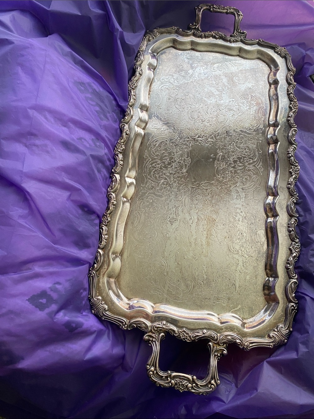 Ornate Silver Vanity Tray with Handles - Decorative Home Bath Accent - Picture 4 of 7